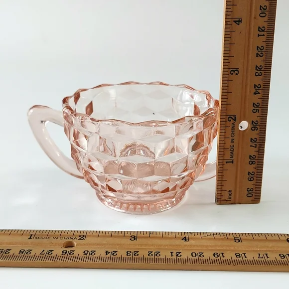 Vintage Jeannette Cube Pink Depression Glass Open Sugar Bowl - Picture 3 of 6